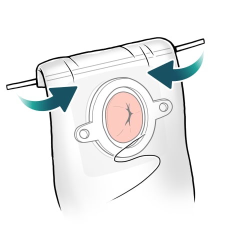 Arrows showing corners of wire folding around sleeve top to close it.