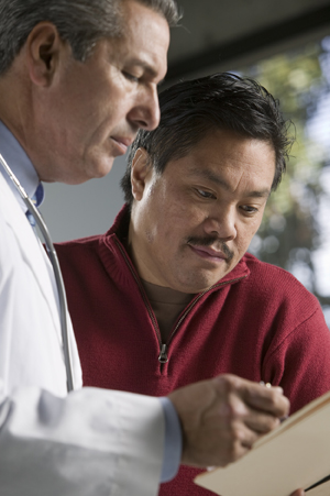 Man talking with healthcare provider.